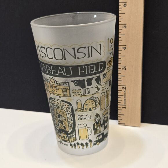 Lambeau Field Julia Gash Frosted Pint Drinking Glass Green Bay Packers Wisconsin - Picture 2 of 10